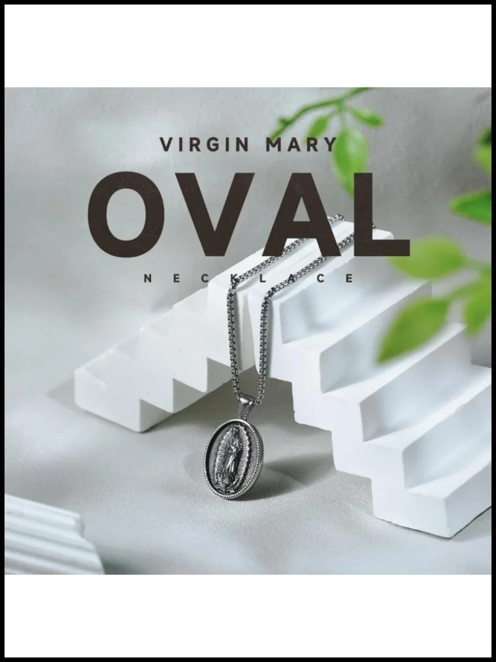 Stainless Steel Virgin Mary Guadalupe Oval Pendant Necklace Unisex